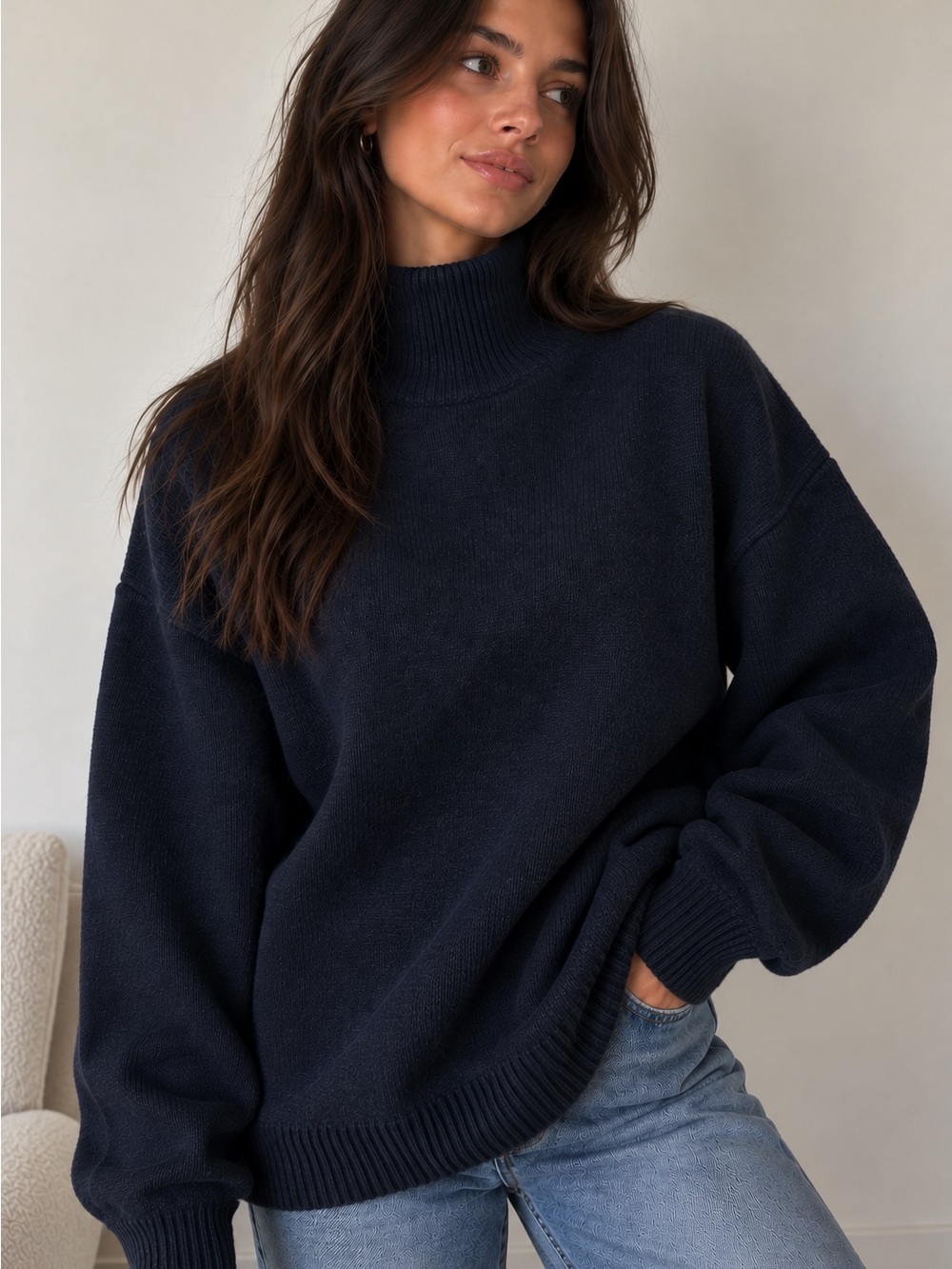 MINKPINK Navy Mock Neck Cozy Sweater